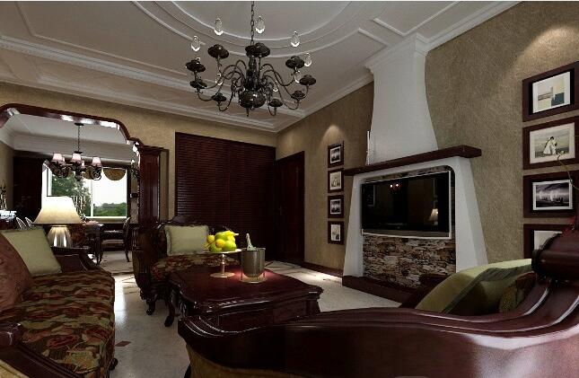吴忠盛世灵州美式复古不规则客厅实木沙发创意壁挂灰色墙吊灯效果图